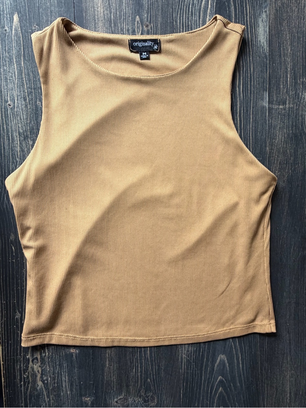 Originality Ribbed Crop Tank Top in Camel/ Gold